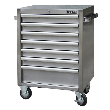 Urrea Roller Cabinet, 7 Drawer, Silver, Steel, 27 in W x 30-3/4 in D x 18-1/2 in H H27M7S